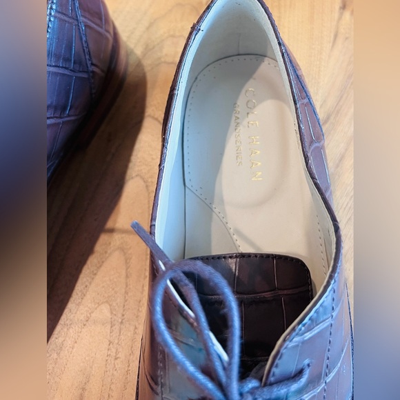 Cole Haan Croc-Embossed Leather Oxfords | Luxe Burgundy Power Shoe - Picture 4 of 9